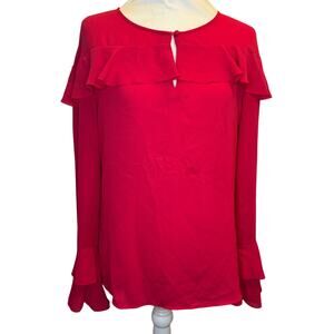 Banana Republic size XS red sheer ruffled blouse long sleeve